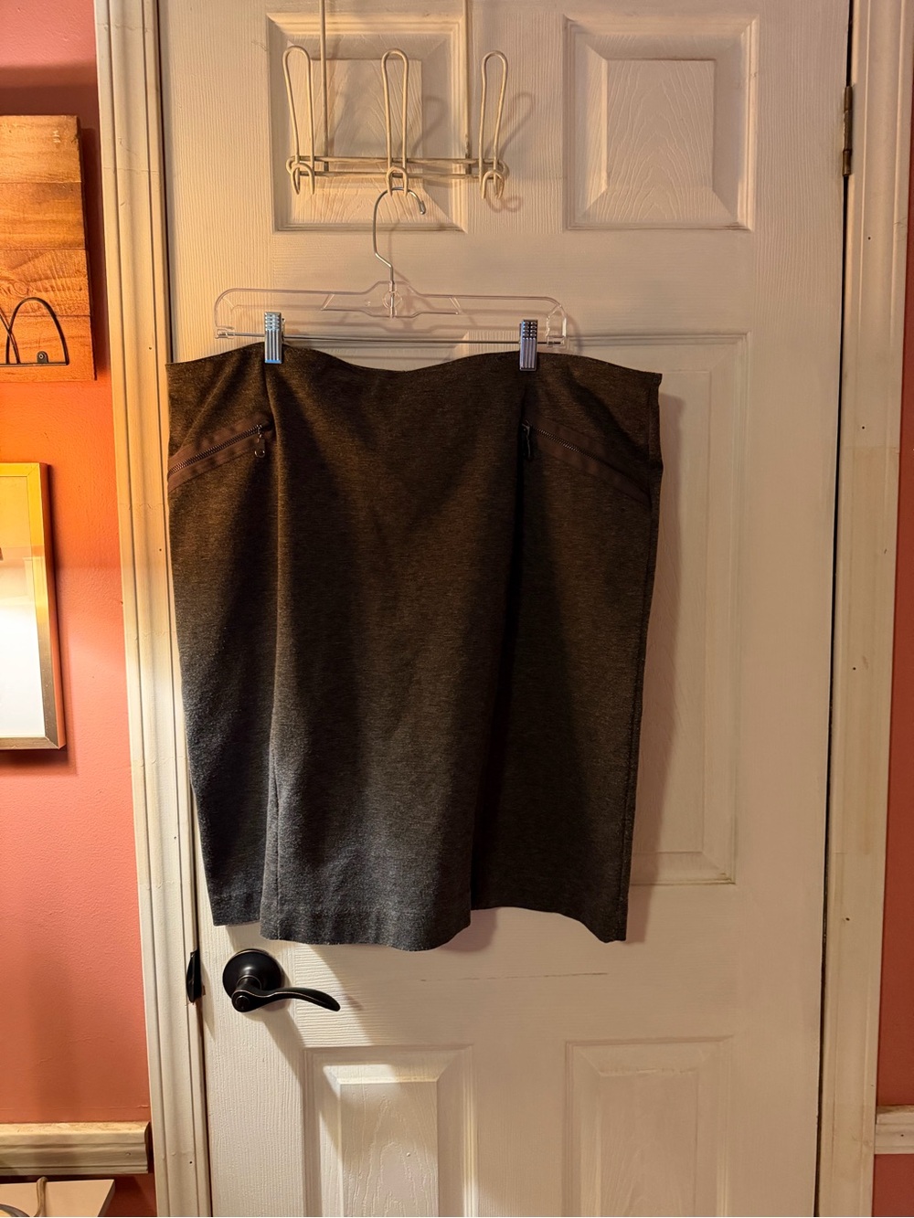Avenue Classic Dark Gray Women's Pencil Skirt with decorative zippers
